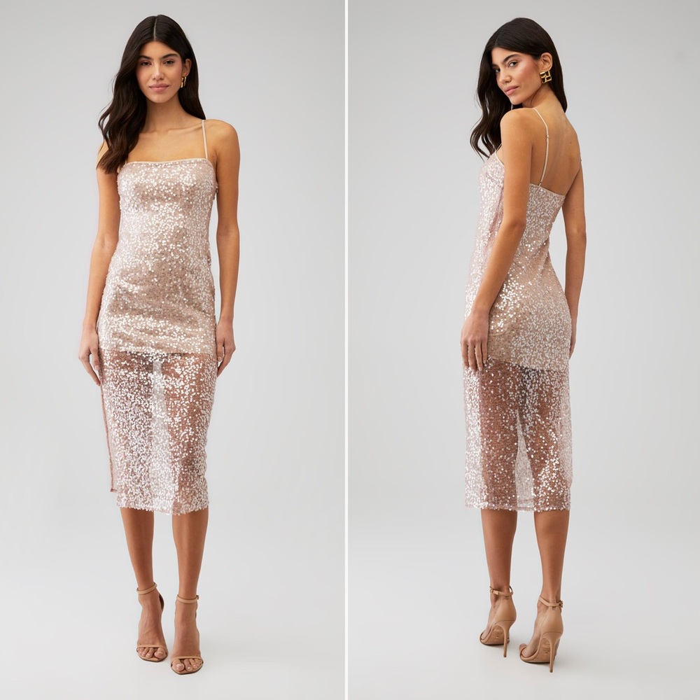 Astr Sequin Midi Dress in Champagne